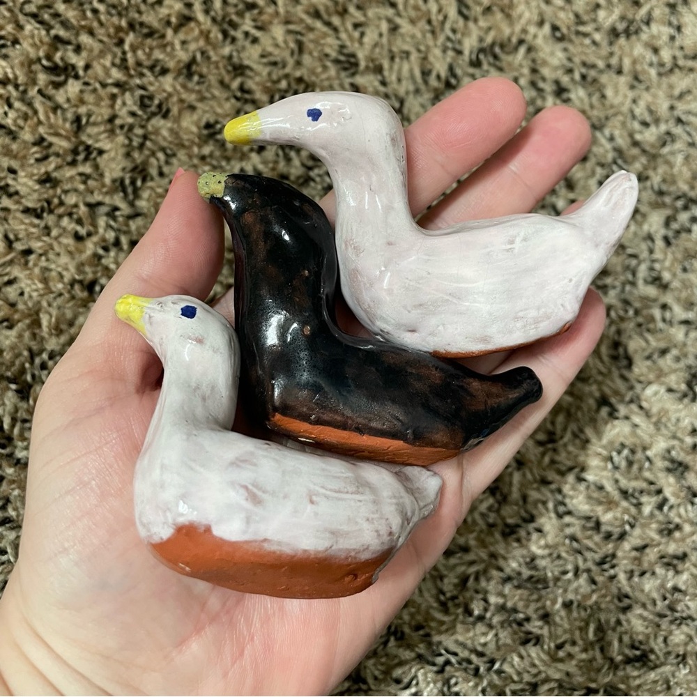 3 vintage primitive redware pottery birds ducks geese - Picture 14 of 14